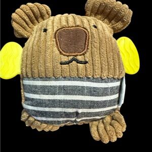 Brown Plush Bear Dog Toy with Yellow Chew Ears